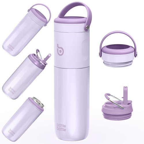 BOTTLE BOTTLE Insulated Water Bottle for Sports with Straw,2 lids,18 oz 3IN1 Water Bottles for Slim Can Coolers and Kids Tumbler, Stainless Steel Metal Bottles for Outdoor Activities(Purple)