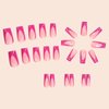 MISUD Press on Nails Long Square Fake Nails Glossy Glue on Nails Hot Pink French Tip Acrylic Nails Squoval Artificial Nails Summer Flower Stick on False Nails with Design 24 pcs