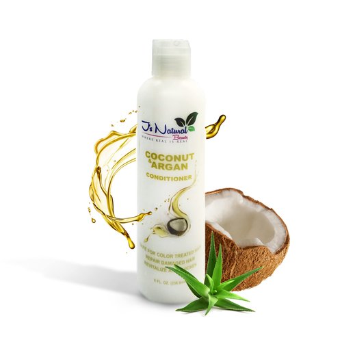 J'S NATURAL BEAUTY WHERE REAL IS REAL Salon Hair Conditioner, All Vegan/Coconut & Argan, Protects Color-Treated Hair, Strengthens & Hydrates 8 fl oz