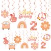 Two Groovy Party Hanging Swirls Decorations, Groovy Birthday Theme Ceiling Foil Swirls Party Supplies for 2 Year Old Girl Retro Hippie Boho Party Decor
