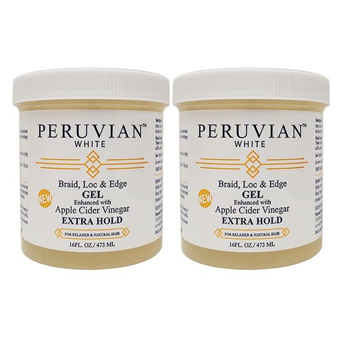 Peruvian white Braid, Loc, and Edge Gel EXTRA HOLD for Relaxed & Natural Hair, 16 oz. (Apple Cider Vinegar) (Pack of 2)