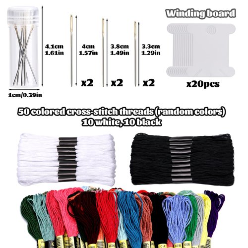 Dercuy Embroidery Floss,70 Skeins Mixed Colors Cross Floss Stitch Thread, Hand Sewing Needle for Embroidery,Rainbow Color Friendship Bracelet String for Bracelet Making, Sewing Crafts