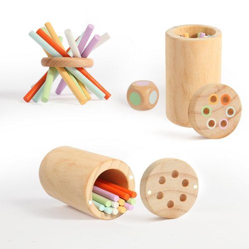 HOLAPUZZLE Wooden Montessori Color Sorting Toys for Toddlers 1 2 3 Year Old, Wood Interactive Toy for Motor Skill, Hand-Eye Coordination, Concentration, 12-36 Month Boys Girls Gift