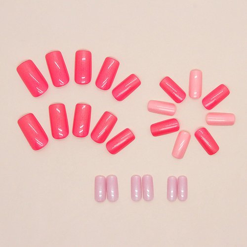 Hot Pink Press on Nails Medium Square SWEKKE Summer Fake Nails Flash Pink Full Cover False Nails with Nail Glue Glitter Glossy Glue on Nails Acrylic Nails Artificial Nails for Women Girls 24Pcs