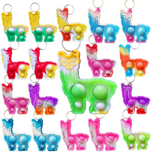 Roaqua 30 Packs Bulk Animal Fidget Mini pop Rainbow Keychain for Friend Birthday Summer Party Favors and Holiday Children Kids Students Prize