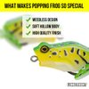 Lunkerhunt Frog Fishing Lure for Bass Fishing | Popping Frog 0.5 oz | Topwater Fishing Bait with Weedless Hooks, Hollow Body (Leopard)