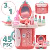 Shape28 3 in 1 45 Pcs Pretend Makeup Case Beauty Salon Toy Play Set for Girls Dress Up and Pretend Play Kids Makeup Kit with Cosmetic Case Beauty Mirror Hairbrush Pretend Nail Polish Kids Jewelry