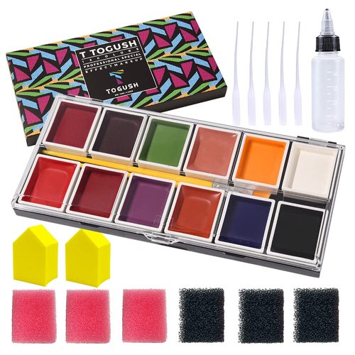 T TOGUSH 12 Colors Alcohol Activated Makeup Palette Set with Mimic Wound Sponge Makeup Egg for SFX Makeup Halloween Makeup
