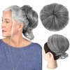 Adancyler Hair Buns Hair Piece Drawstring Ponytail Extension for Women Short Straight Lightweight Fluffy Hair Bun Hair Pieces for Updos Synthetic Hairpiece Pony Tails Hair Extensions(Light Gray)