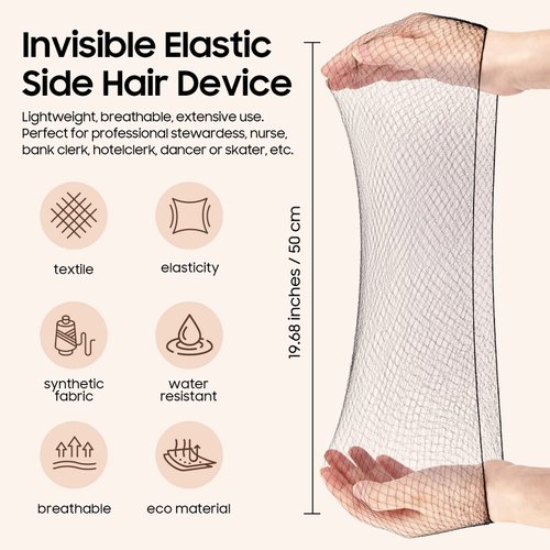 Mesh Hair Bun Set - 20 Inches Invisible Elastic Edge, 50 Nets & 40 Bobby Pins for Ballet Dancers, Kitchen Workers & Wig Styling (Black)