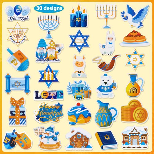 HOWAF 300pcs Hanukkah Stickers,Happy Hanukkah Foam Stickers,Self-Adhesive Hanukkah Decorations Dreidels Menorah Candles Stickers Decals for Hanukkah Chanukah Gifts Scrapbooking DIY Art Craft Supplies