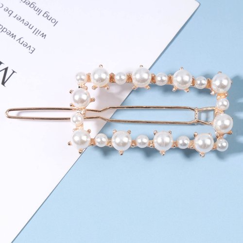 Yheakne Boho Pearl Hair Clip Barrette Gold Pearl Hairclips Vintage Square Hair Pins Decorative Bobby Pin Geometry Hair Accessories for Women and Girls Gifts (Square)