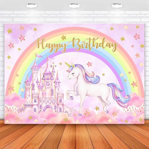 Avezano Unicorn Birthday Backdrop Rainbow Unicorn Birthday Party Decorations Banner Pastel Castle...
