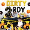 Wonmelody Construction 3rd Birthday Party Decorations Dirty 3rdy Dump Truck Balloon Banner Party Decorations Black Gold Excavator Roadblock Barricade Construction Decors for 3rd Years Old Boy