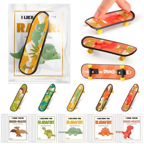 Arrowbash 30 Sets Finger Skateboards Gifts Bulk for Kids 30 Pcs Dinosaur Fingerboard Christmas Party Favor Mini Finger Boards Fingerboards with Bags for School Classroom Student Valentines Day