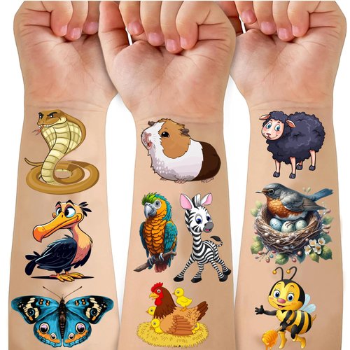 72 Pcs Animal Temporary Tattoos, Waterproof Temporary Tattoo Stickers for Birthday Decorations Party Supplies Party Favors School Rewards Gifts (Multicolor 1)