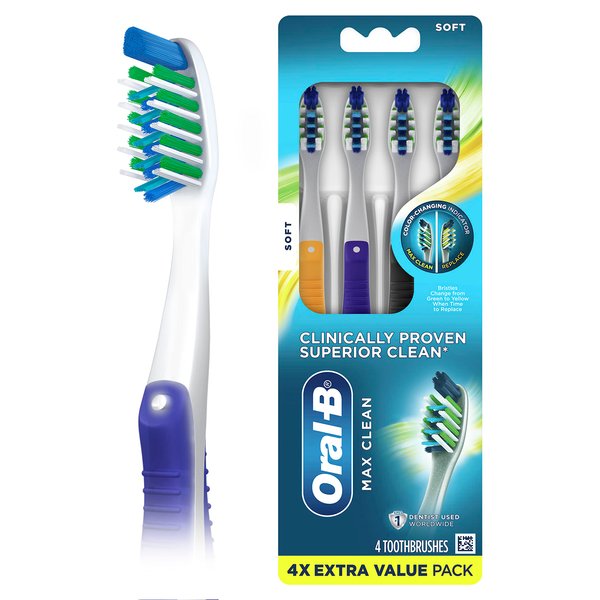 Oral-B CrossAction Max Clean Manual Toothbrush, Soft, 4 Count