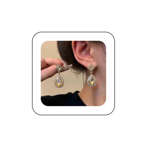 Sttiafay Vintage Crystal Teardrop Earrings Rhinestone Drop Earrings Sparkly Cz Teardrop Dangle Earrings Gold Square Gem Stud Earrings Jewelry for Women
