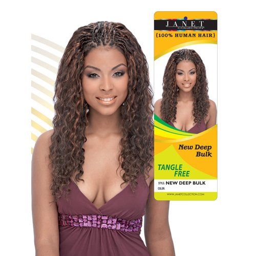 JANET COLLECTION – New Deep Bulk 100% Human Hair Braid – Crochet Braid – REMY Hair – Extension – Human Hair (Pack of 1, 18", 1B)