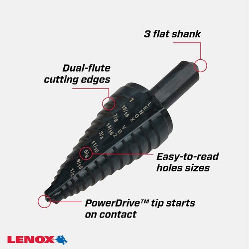 LENOX Step Drill Bit, 1/2-Inch to 1-Inch with 3/8-Inch Shank (30882VB2)