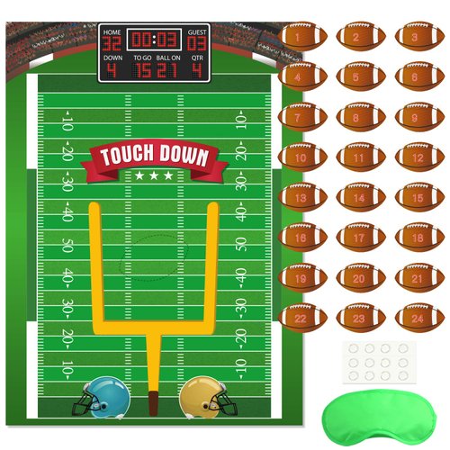 FEPITO Pin The Football on The Goalpost, Pin The Football Game for Kids, Birthday Party Game with 24 Pcs Football Stickers for Football Party Decorations, Kids Birthday Party Decorations