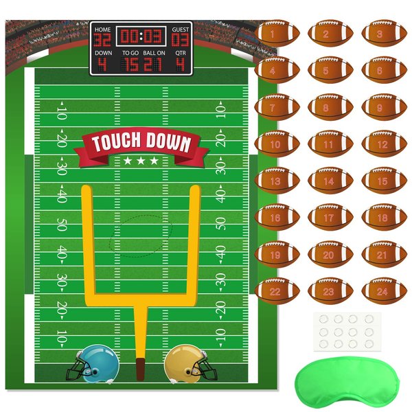 FEPITO Pin The Football on The Goalpost, Pin The Football Game for Kids, Birthday Party Game with 24 Pcs Football Stickers for Football Party Decorations, Kids Birthday Party Decorations