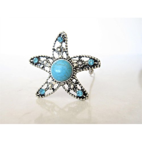 Starfish turquoise blue stone metal native hair clip barrette for thin fine