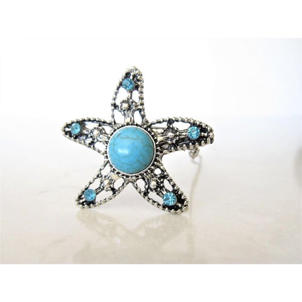 Starfish turquoise blue stone metal native hair clip barrette for thin fine