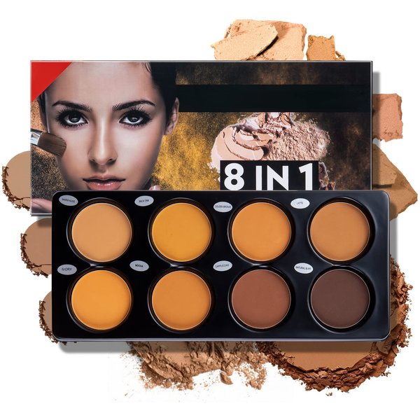 Beteligir 8 Color Powder Contour Palette, Matte Contouring Makeup Kit, Cosmetics Contour and Highlighting Powder Foundation Palette, Contour & Bronzer, Light to Medium, Vegan & Cruelty-Free (01)