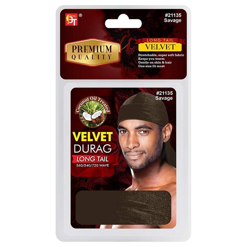Beauty Town Durag - Velvet Long Tail 360/540/720 Wave - Premium Soft Quality Fabric, Coconut Oil Treated Stretchable Headwraps, Headtie, Headwear for Men and Women (Taupe - 1 pack)