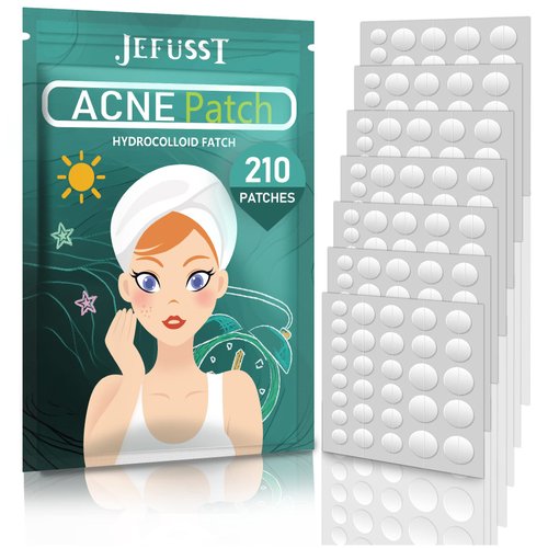 Jefusst Pimple Patch 210 Counts 4 Sizes, Hydrocolliod Acne Patch for Face, Invisible Zit Patch with Tea Tree Oil & Calendula Oil, Blemish Patch, Vegan and Cruelty Free