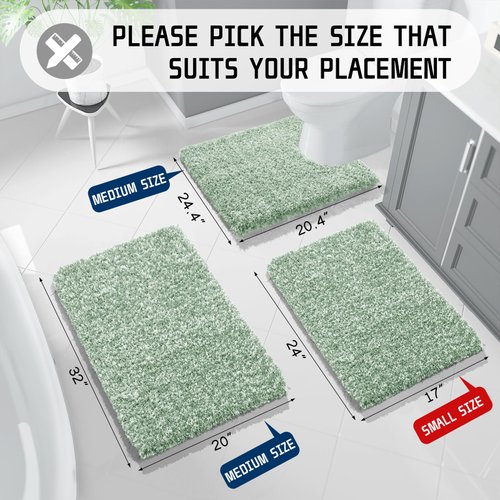 Yimobra Fluffy Plush Bath Rugs, Bath Mats for Bathroom Non Slip, Water Absorbent Microfiber Bath Mat, Dry Quickly, Machine Washable, Thick Bathroom Floor Rugs for Shower, 17"x 24", Light Green & White