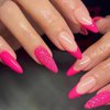 BAOYAALIN Hot Pink Press on Nails Medium Almond Shaped Fake Nails with Glitter Design Full Cover False Acrylic Glue Stick on Nail for Women Girls 24Pcs