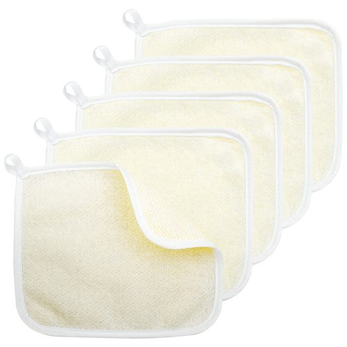 5 Pack Exfoliating Face and Body Wash Cloth Towel Soft Weave Bath Cloths Scrub Washcloth Massage Bath Cloth for Women Men Soft-Weave Wash Cloths for Shower Dual Sided Exfoliating Washcloths (Beige)
