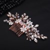 Teyglen Flower Pearl Bride Wedding Hair Comb Crystal Hair Comb Bridal Hair Piece Decorative Hair Accessories for Bride Rhinestone Headpiece for Women Grils (Rose gold)