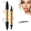2 in 1 Magic Eyebrow Pencil, 3D Microblading Eyebrow Tattoo Pencil 4 Fork Tip with Eyeliner, Multifunction Double Head Contouring Pen Waterproof Makeup Tools for Natural Eyebrow Makeup (Dark Brown)