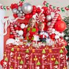 PTECDROTS 9Pcs Christmas Tablecloths Round Christmas Table Decorations Red Xmas Theme Table Cover for Winter Holiday New Year Christmas Party Supplies, 84inch