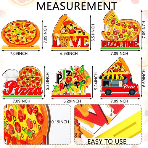 Suzile 6 Pcs Pizza Party Decorations Wooden Pizza Centerpieces Pizza Table Decorations Pizza Birthday christmas Party Favors Decorations for Home I Love Pizza Gifts Baby Shower Party Supplies
