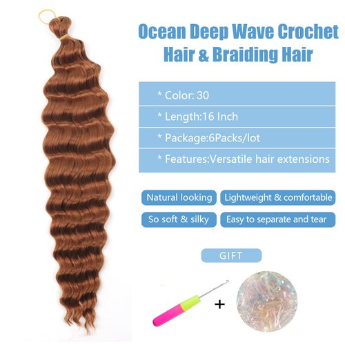 Ocean Wave Crochet Hair Color 30 Deep Wave Braiding Hair Pre Stretched Curly Braiding Hair Water Wave Bundles Loose Wave Crochet Hair Goddess Braids Crochet Hair Wavy Braiding Hair Dreads(6 Packs)