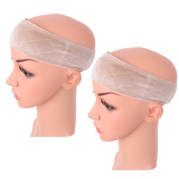 MapofBeauty 2 Pack Adjustable Velvet Wig Grip Wig Band No Slip Head Hair Bands Flexible Headband (Beige)