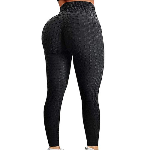 FITTOO Women's High Waist Yoga Pants Tummy Control Scrunched Booty Leggings Workout Running Butt Lift Textured Tights Peach Butt Black(XL)