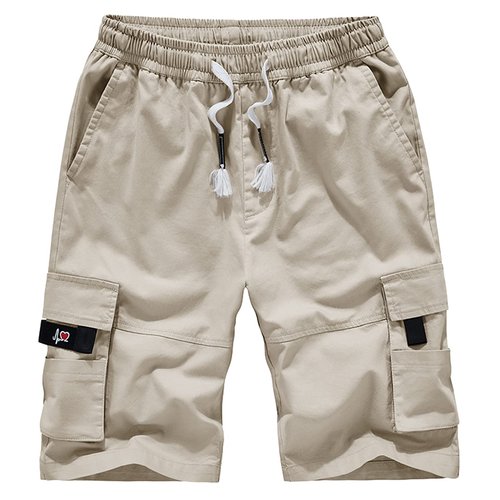 XinYangNi Women's Cargo Shorts Elastic Waist Drawstring Cotton Casual Outdoor Lightweight Shorts with Multi Pockets Beige US 16-18