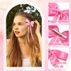 SAWINDA 4PCS Silk Satin Bow Hair Clip with Long Tassel Pink Hair Ribbons Bows for Women Bowknot Hair Barrettes Claw Metal Clips Bowknot Wedding Party Hair Accessories