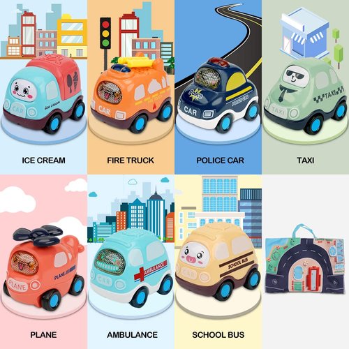 Baby Toy for 1 Year Old Boy | 7 Set Push and Go Cars Toy with Play Mat/Storage Bag for Toddlers | Early Educational Toys and Birthday Gift for 1 2 3 Years Old Boys Girls