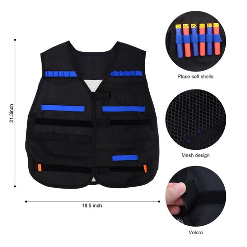 Forliver Kids Tactical Vest Kit for Nerf Guns, N-strike Elite Series with 50 Bullets Refill Darts + 2 Reload Bullet Clips + Face Tube Mask + Protective Glasses + hand wrist band