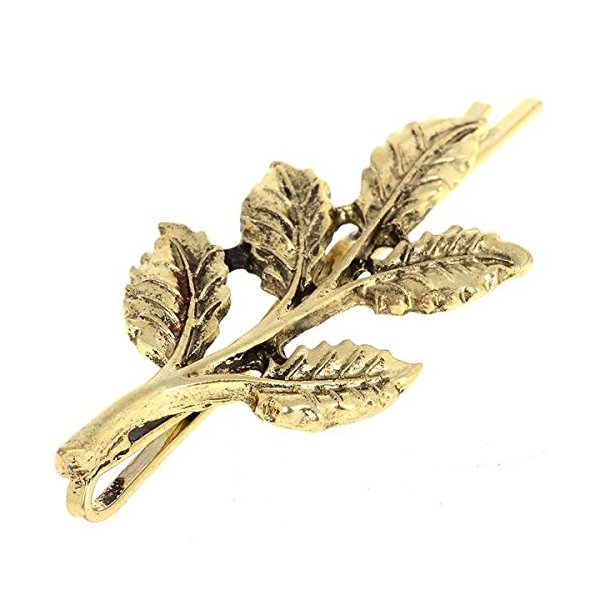 Set of 2 Gold Tone Leaf Hair Pins, Metal Hair clips