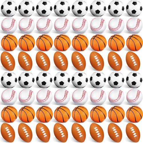 Civaner 100 Pieces Mini Stress Balls Sports Foam Balls Bouncy Foam Balls Including Basketball, Soccer Ball, Baseball, Football for Sports Party Favors Mini Footballs Party Favors