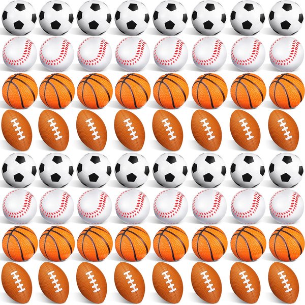Civaner 100 Pieces Mini Stress Balls Sports Foam Balls Bouncy Foam Balls Including Basketball, Soccer Ball, Baseball, Football for Sports Party Favors Mini Footballs Party Favors