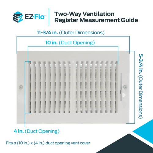 EZ-FLO 10 x 4 Inch (Duct Opening) White Air Vent Cover for Wall or Ceiling, Two-Way Ventilation Register, Solid Steel HVAC Cover, 61609