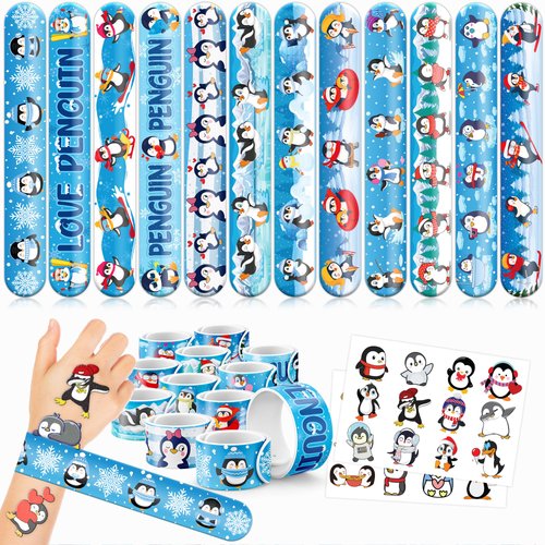 48 Penguin 24PCS Tattoos Sticker 24PCS Slap Bracelets Perfect for Themed Birthday Party Favors Baby Showers or Classroom Rewards Ideal Decor and Gifts for Girls and Boys